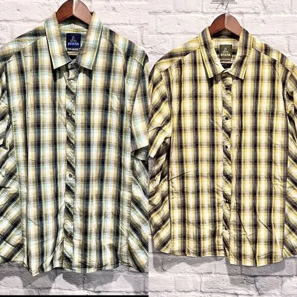 Lot Of 2 PrAna Mens Breathe Pearl Snap Plaid Button Up Short Sleeve Shirt Sz XL - Picture 1 of 10